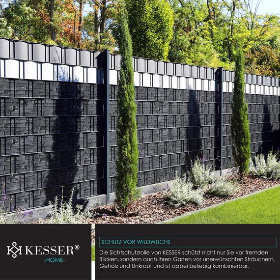 KESSER® PVC Sichtschutzstreifen Sichtschutz Rolle Doppelstabmatten Zaun Blickdicht 70m x 19 cm | 60 Befestigungsclips Wetterfest Windschutz | Zaunfolie Sichtschutz Garten Gartenzaun Schiefer - Anthra