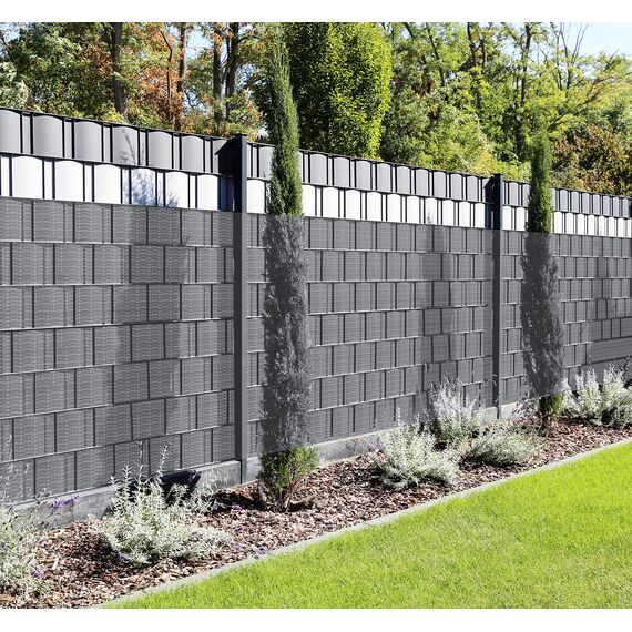 KESSER® PVC Sichtschutzstreifen Sichtschutz Rolle Doppelstabmatten Zaun Blickdicht 35m x 19 cm | 30 Befestigungsclips | Wetterfest Windschutz | Zaunfolie Sichtschutz Garten Gartenzaun Rattan-Grau