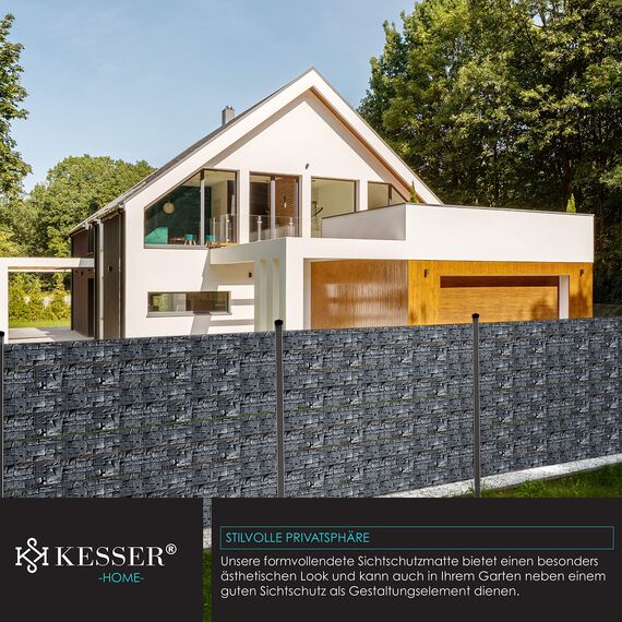 KESSER® PVC Sichtschutzstreifen Sichtschutz Rolle Doppelstabmatten Zaun Blickdicht 35m x 19 cm | 30 Befestigungsclips Wetterfest Windschutz | Zaunfolie Sichtschutz Garten Gartenzaun Schiefer - Anthra