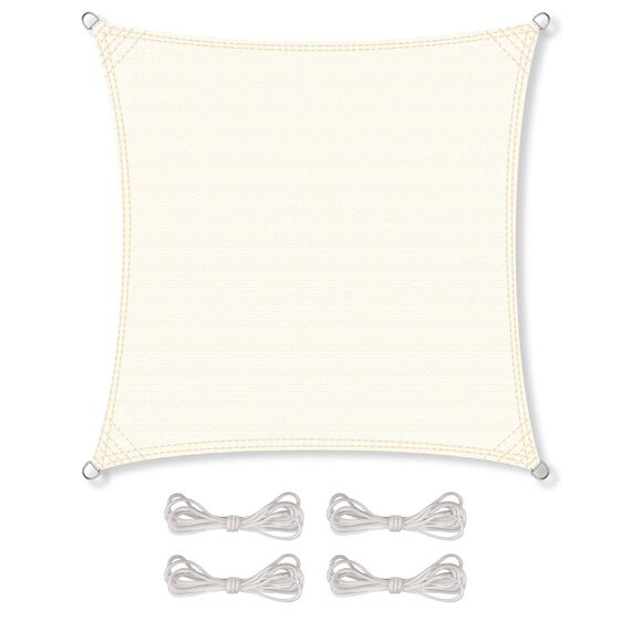 CelinaSun Sonnensegel inkl Befestigungsseile Premium HDPE wetterbeständig atmungsaktiv Quadrat 2,6 x 2,6 m Creme weiß