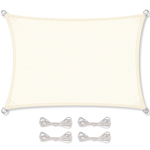 CelinaSun Sonnensegel inkl Befestigungsseile Premium HDPE wetterbeständig atmungsaktiv Rechteck 2,5 x 4 m Creme weiß
