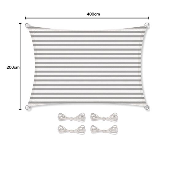 CelinaSun Sonnensegel inkl Befestigungsseile Premium HDPE wetterbeständig atmungsaktiv Rechteck 2 x 4 m Streifen hellgrau weiß