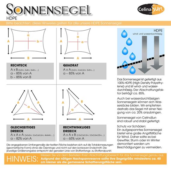 CelinaSun Sonnensegel inkl Befestigungsseile Premium HDPE wetterbeständig atmungsaktiv Dreieck rechtwinklig 2,5 x 2,5 x 3,5 m grün
