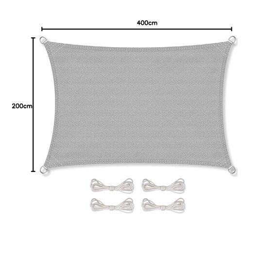 CelinaSun Sonnensegel inkl Befestigungsseile Premium HDPE wetterbeständig atmungsaktiv Rechteck 2 x 4 m hell grau