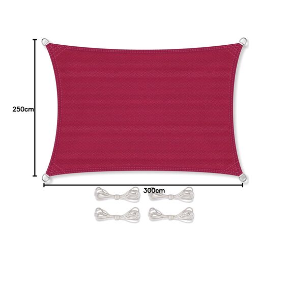 CelinaSun Sonnensegel inkl Befestigungsseile Premium HDPE wetterbeständig atmungsaktiv Rechteck 2,5 x 3 m rot