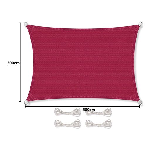 CelinaSun Sonnensegel inkl Befestigungsseile Premium HDPE wetterbeständig atmungsaktiv Rechteck 2 x 3 m rot