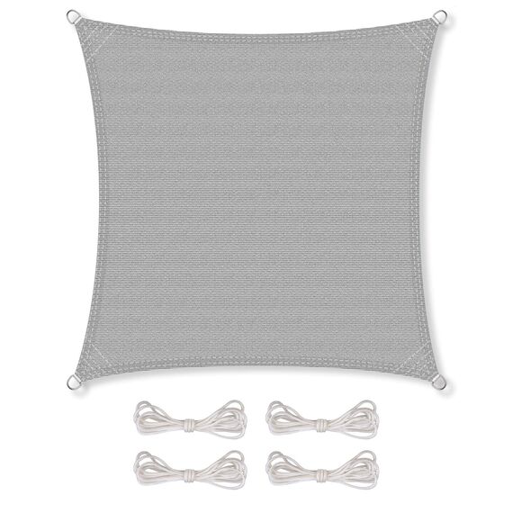 CelinaSun Sonnensegel inkl Befestigungsseile Premium HDPE wetterbeständig atmungsaktiv Quadrat 2 x 2 m hell grau