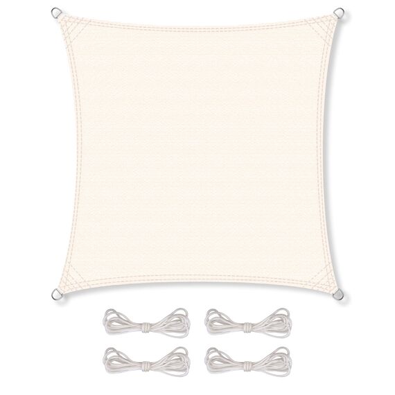CelinaSun Sonnensegel inkl Befestigungsseile Premium HDPE wetterbeständig atmungsaktiv Quadrat 3 x 3 m Creme weiß