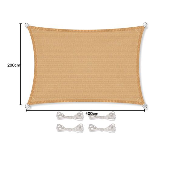 CelinaSun Sonnensegel inkl Befestigungsseile Premium HDPE wetterbeständig atmungsaktiv Rechteck 2 x 4 m Sand beige