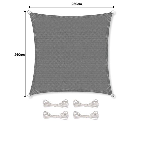 CelinaSun Sonnensegel inkl Befestigungsseile Premium HDPE wetterbeständig atmungsaktiv Quadrat 2,6 x 2,6 m anthrazit