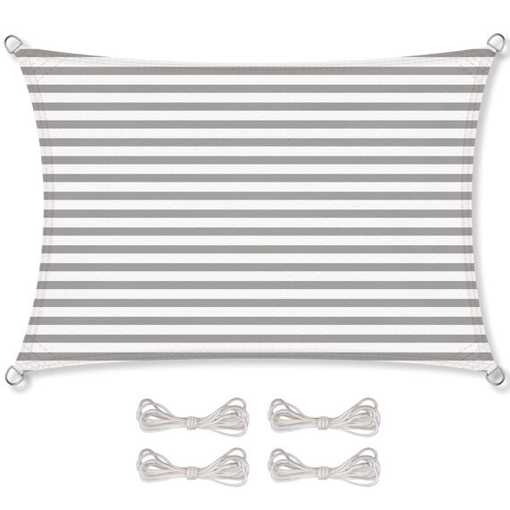 CelinaSun Sonnensegel inkl Befestigungsseile Premium HDPE wetterbeständig atmungsaktiv Rechteck 2,5 x 3,5 m Streifen hellgrau weiß