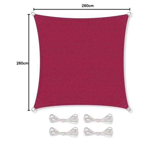 CelinaSun Sonnensegel inkl Befestigungsseile Premium HDPE wetterbeständig atmungsaktiv Quadrat 2,6 x 2,6 m rot