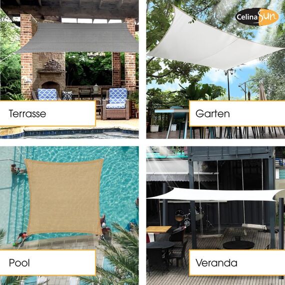 CelinaSun Sonnensegel inkl Befestigungsseile Premium HDPE wetterbeständig atmungsaktiv Rechteck 3 x 5 m anthrazit