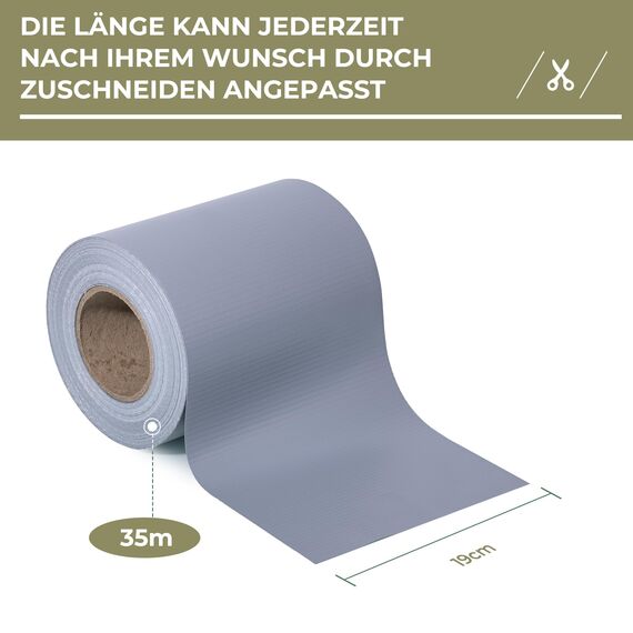 Sichtschutzstreifen Zaun 35 m x 19 cm inkl.20 Clips, PVC Sichtschutz Zaunfolie Sichtschutzstreifen Doppelstabmatten für Gartenzaun (35 m x 19 cm, Grau)