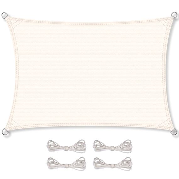 CelinaSun Sonnensegel inkl Befestigungsseile Premium HDPE wetterbeständig atmungsaktiv Rechteck 3 x 4 m Creme weiß