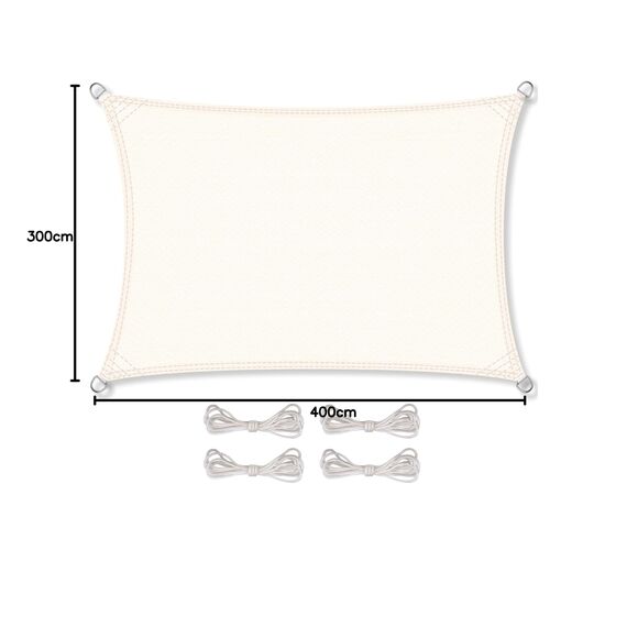 CelinaSun Sonnensegel inkl Befestigungsseile Premium HDPE wetterbeständig atmungsaktiv Rechteck 3 x 4 m Creme weiß