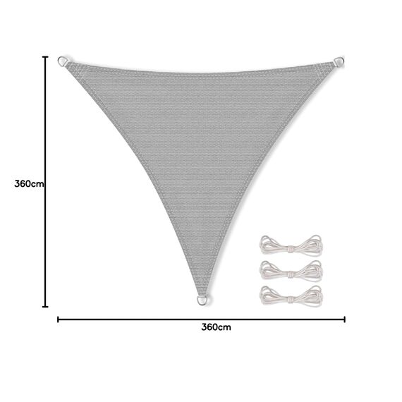 CelinaSun Sonnensegel inkl Befestigungsseile Premium HDPE wetterbeständig atmungsaktiv Dreieck gleichseitig 3,6 x 3,6 x 3,6 m hell grau