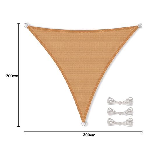 CelinaSun Sonnensegel inkl Befestigungsseile Premium HDPE wetterbeständig atmungsaktiv Dreieck gleichseitig 3 x 3 x 3 m Sand beige
