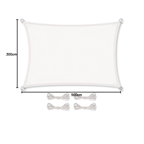 CelinaSun Sonnensegel inkl Befestigungsseile Premium HDPE wetterbeständig atmungsaktiv Rechteck 3 x 5 m weiß