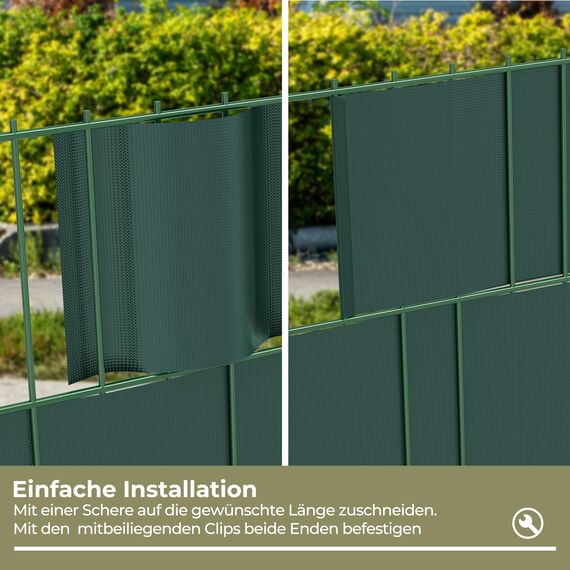 Zichaojia Sichtschutzstreifen Zaun 35 m x 19 cm inkl.20 Clips, PVC Sichtschutz Zaunfolie Sichtschutzstreifen Doppelstabmatten für Gartenzaun (35 m x 19 cm, Grün)