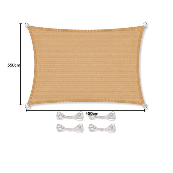 CelinaSun Sonnensegel inkl Befestigungsseile Premium HDPE wetterbeständig atmungsaktiv Rechteck 3,5 x 4,5 m Sand beige