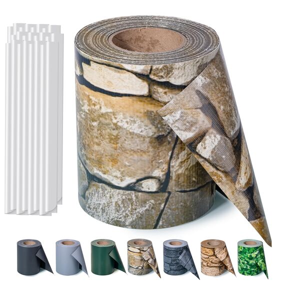 Zichaojia Sichtschutzstreifen Zaun 35 m x 19 cm inkl.20 Clips, PVC Sichtschutz Zaunfolie Sichtschutzstreifen Doppelstabmatten für Gartenzaun (35 m x 19 cm, Stein-Optik)