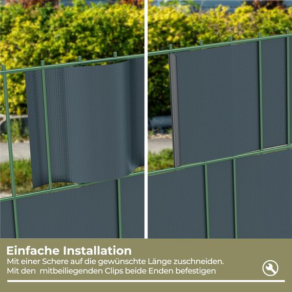 Zichaojia Sichtschutzstreifen Zaun 50 m x 19 cm inkl.30 Clips, PVC Sichtschutz Zaunfolie Sichtschutzstreifen Doppelstabmatten für Gartenzaun (50 m x 19 cm, Anthrazit)
