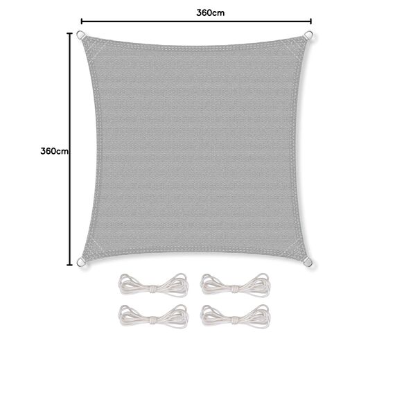 CelinaSun Sonnensegel inkl Befestigungsseile Premium HDPE wetterbeständig atmungsaktiv Quadrat 3,6 x 3,6 m hell grau