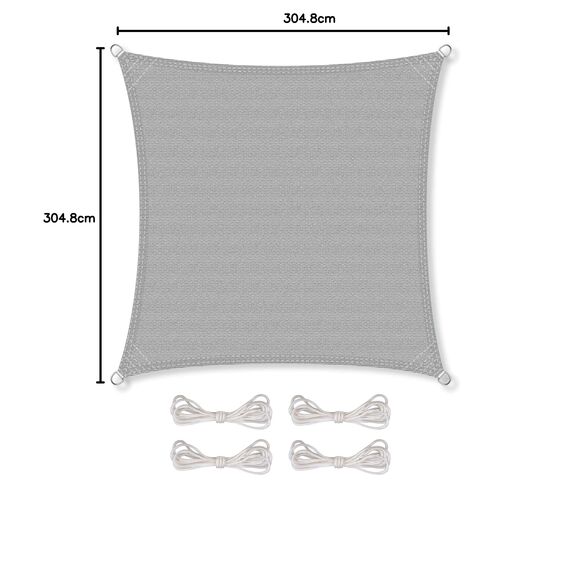 CelinaSun Sonnensegel inkl Befestigungsseile Premium HDPE wetterbeständig atmungsaktiv Quadrat 3 x 3 m hell grau