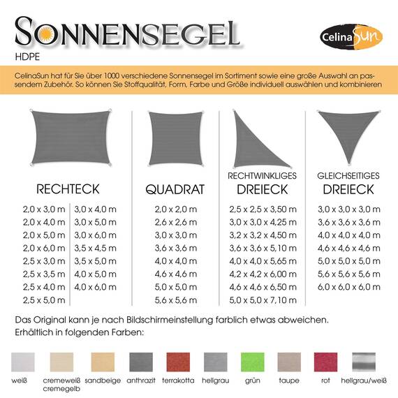 CelinaSun Sonnensegel inkl Befestigungsseile Premium HDPE wetterbeständig atmungsaktiv Rechteck 4 x 6 m Streifen hellgrau weiß