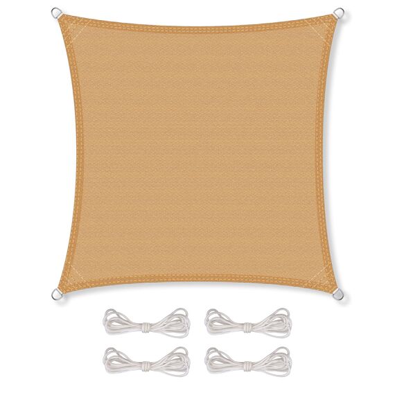 CelinaSun Sonnensegel inkl Befestigungsseile Premium HDPE wetterbeständig atmungsaktiv Quadrat 3,6 x 3,6 m Sand beige