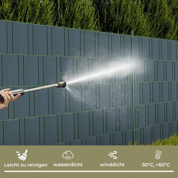 Zichaojia Sichtschutzstreifen Zaun 50 m x 19 cm inkl.30 Clips, PVC Sichtschutz Zaunfolie Sichtschutzstreifen Doppelstabmatten für Gartenzaun (50 m x 19 cm, Anthrazit)