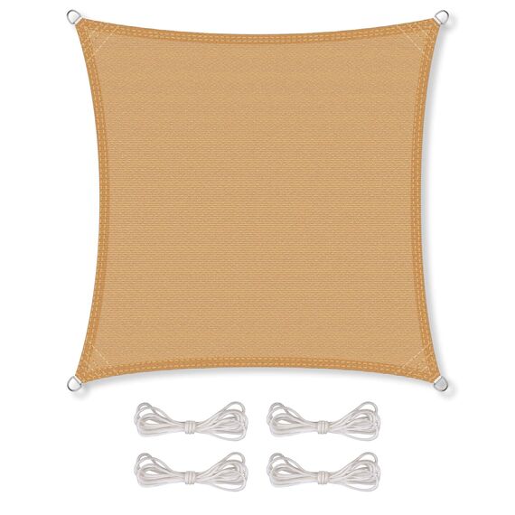 CelinaSun Sonnensegel inkl Befestigungsseile Premium HDPE wetterbeständig atmungsaktiv Quadrat 2,6 x 2,6 m Sand beige