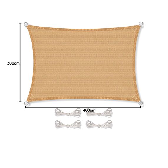 CelinaSun Sonnensegel inkl Befestigungsseile Premium HDPE wetterbeständig atmungsaktiv Rechteck 3 x 4 m Sand beige