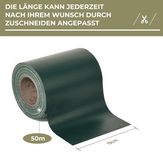 Zichaojia Sichtschutzstreifen Zaun 50 m x 19 cm inkl.30 Clips, PVC Sichtschutz Zaunfolie Sichtschutzstreifen Doppelstabmatten für Gartenzaun (50 m x 19 cm, Grün)