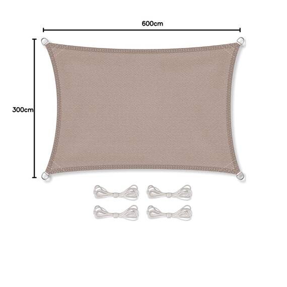 CelinaSun Sonnensegel inkl Befestigungsseile Premium HDPE wetterbeständig atmungsaktiv Rechteck 3 x 6 m Taupe