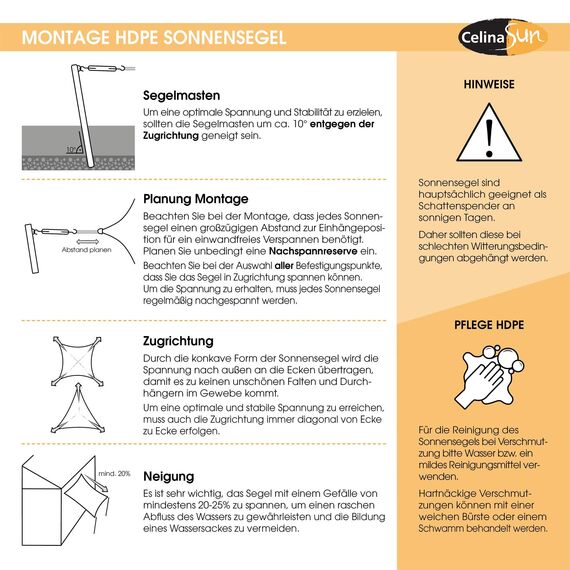 CelinaSun Sonnensegel inkl Befestigungsseile Premium HDPE wetterbeständig atmungsaktiv Dreieck rechtwinklig 3,2 x 3,2 x 4,5 m Sand beige