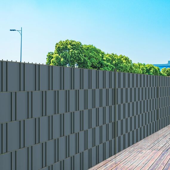 Zichaojia Sichtschutzstreifen Zaun 50 m x 19 cm inkl.30 Clips, PVC Sichtschutz Zaunfolie Sichtschutzstreifen Doppelstabmatten für Gartenzaun (50 m x 19 cm, Anthrazit)