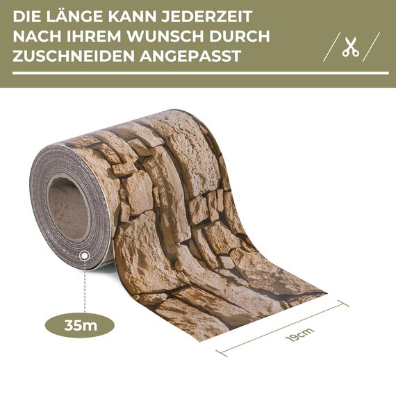 Sichtschutzstreifen Zaun 35 m x 19 cm inkl.20 Clips, PVC Sichtschutz Zaunfolie Sichtschutzstreifen Doppelstabmatten für Gartenzaun (35 m x 19 cm, Stein-Optik grob)