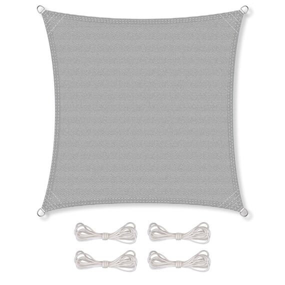 CelinaSun Sonnensegel inkl Befestigungsseile Premium HDPE wetterbeständig atmungsaktiv Quadrat 3,6 x 3,6 m hell grau