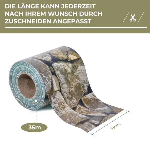 Zichaojia Sichtschutzstreifen Zaun 35 m x 19 cm inkl.20 Clips, PVC Sichtschutz Zaunfolie Sichtschutzstreifen Doppelstabmatten für Gartenzaun (35 m x 19 cm, Stein-Optik)