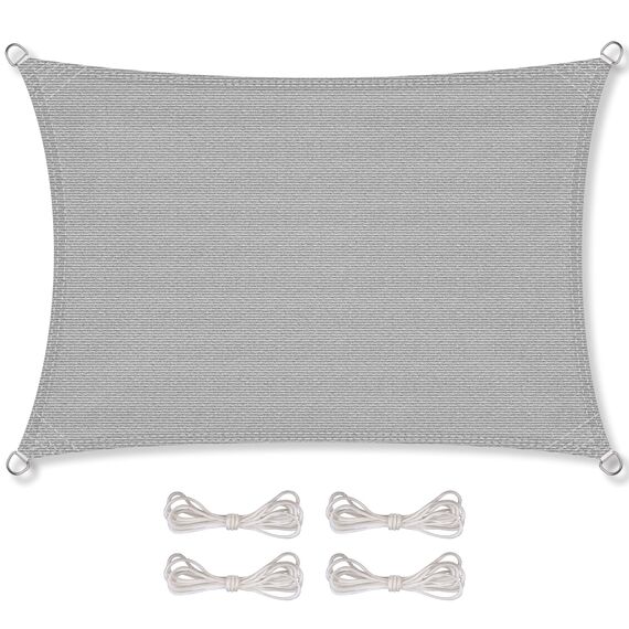 CelinaSun Sonnensegel inkl Befestigungsseile Premium HDPE wetterbeständig atmungsaktiv Rechteck 3 x 4 m hell grau