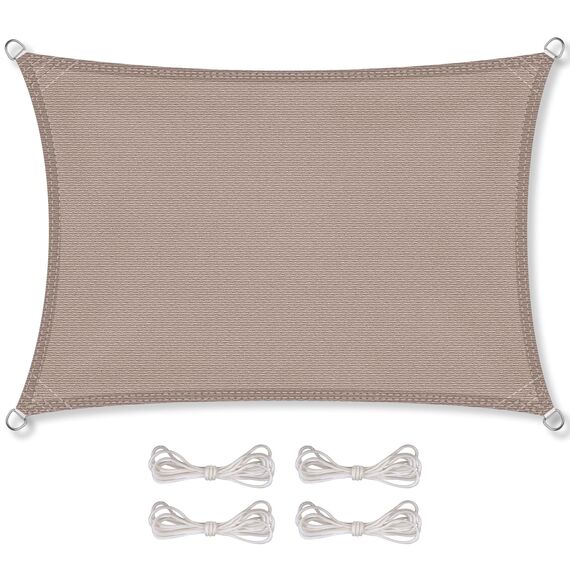 CelinaSun Sonnensegel inkl Befestigungsseile Premium HDPE wetterbeständig atmungsaktiv Rechteck 3 x 5 m Taupe