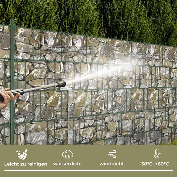 Zichaojia Sichtschutzstreifen Zaun 35 m x 19 cm inkl.20 Clips, PVC Sichtschutz Zaunfolie Sichtschutzstreifen Doppelstabmatten für Gartenzaun (35 m x 19 cm, Stein-Optik)