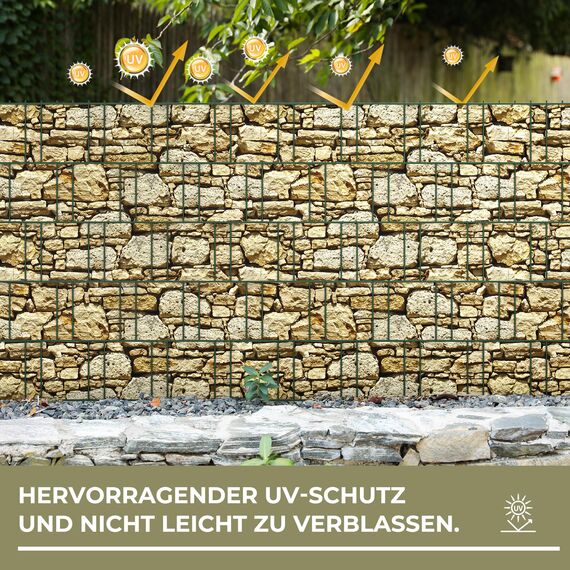 Sichtschutzstreifen Zaun 35 m x 19 cm inkl.20 Clips, PVC Sichtschutz Zaunfolie Sichtschutzstreifen Doppelstabmatten für Gartenzaun (35 m x 19 cm, Stein-Optik grob)