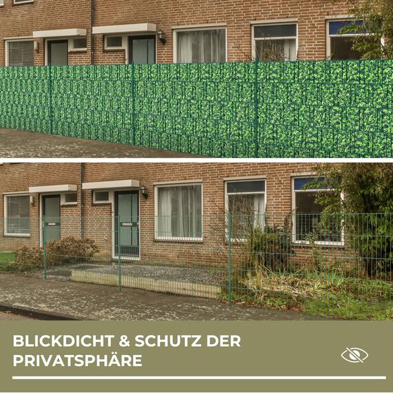 Zichaojia Sichtschutzstreifen Zaun 35 m x 19 cm inkl.20 Clips, PVC Sichtschutz Zaunfolie Sichtschutzstreifen Doppelstabmatten für Gartenzaun (35 m x 19cm, Buchsbaum)