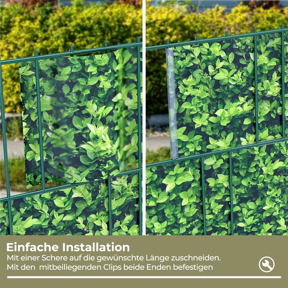 Zichaojia Sichtschutzstreifen Zaun 35 m x 19 cm inkl.20 Clips, PVC Sichtschutz Zaunfolie Sichtschutzstreifen Doppelstabmatten für Gartenzaun (35 m x 19cm, Buchsbaum)