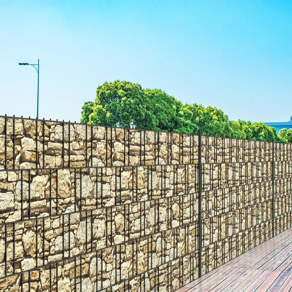 Sichtschutzstreifen Zaun 35 m x 19 cm inkl.20 Clips, PVC Sichtschutz Zaunfolie Sichtschutzstreifen Doppelstabmatten für Gartenzaun (35 m x 19 cm, Stein-Optik grob)