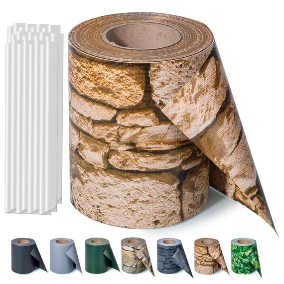 Sichtschutzstreifen Zaun 35 m x 19 cm inkl.20 Clips, PVC Sichtschutz Zaunfolie Sichtschutzstreifen Doppelstabmatten für Gartenzaun (35 m x 19 cm, Stein-Optik grob)