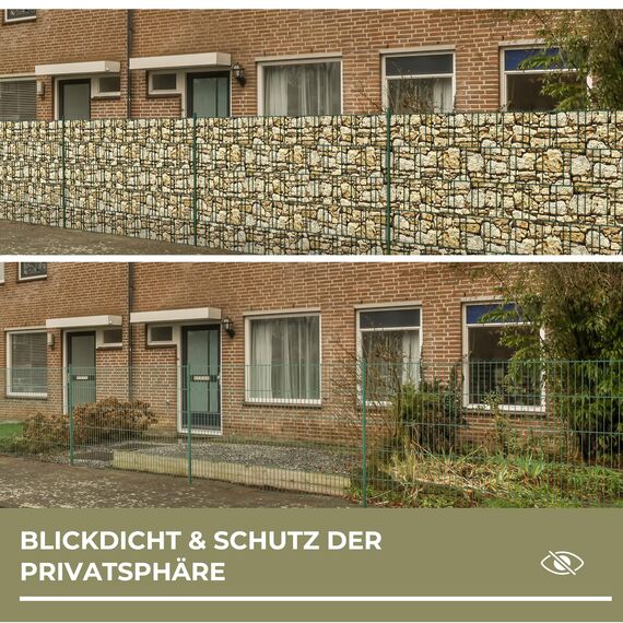 Sichtschutzstreifen Zaun 35 m x 19 cm inkl.20 Clips, PVC Sichtschutz Zaunfolie Sichtschutzstreifen Doppelstabmatten für Gartenzaun (35 m x 19 cm, Stein-Optik grob)